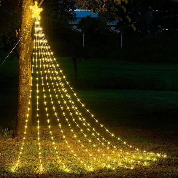 Гірлянда сонячна 190 LED 2м штора зі зіркою 8 режимів теплий білий 234576887 фото