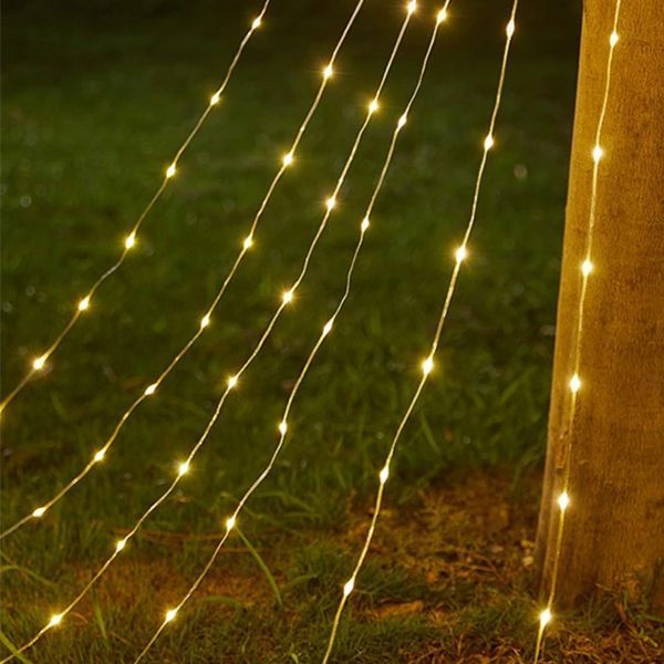 Гірлянда сонячна 190 LED 2м штора зі зіркою 8 режимів теплий білий 234576887 фото