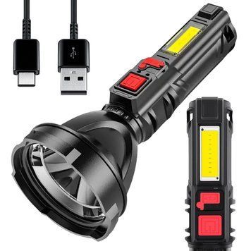 Ліхтар ручний акумуляторний Gold Silver GS-830 з бічним LED та USB-зарядкою 234582284 фото