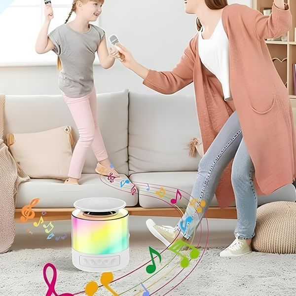 Портативная Bluetooth колонка с LED подсветкой и микрофоном, К19, Белый / Блютуз колонка караоке / Беспроводная колонка 23459155301 фото
