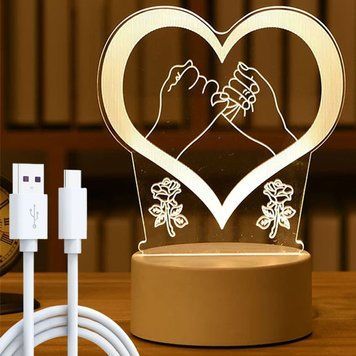 3D світильник нічник Серце 21х11см USB батарейки акрилова лампа 234576636 фото